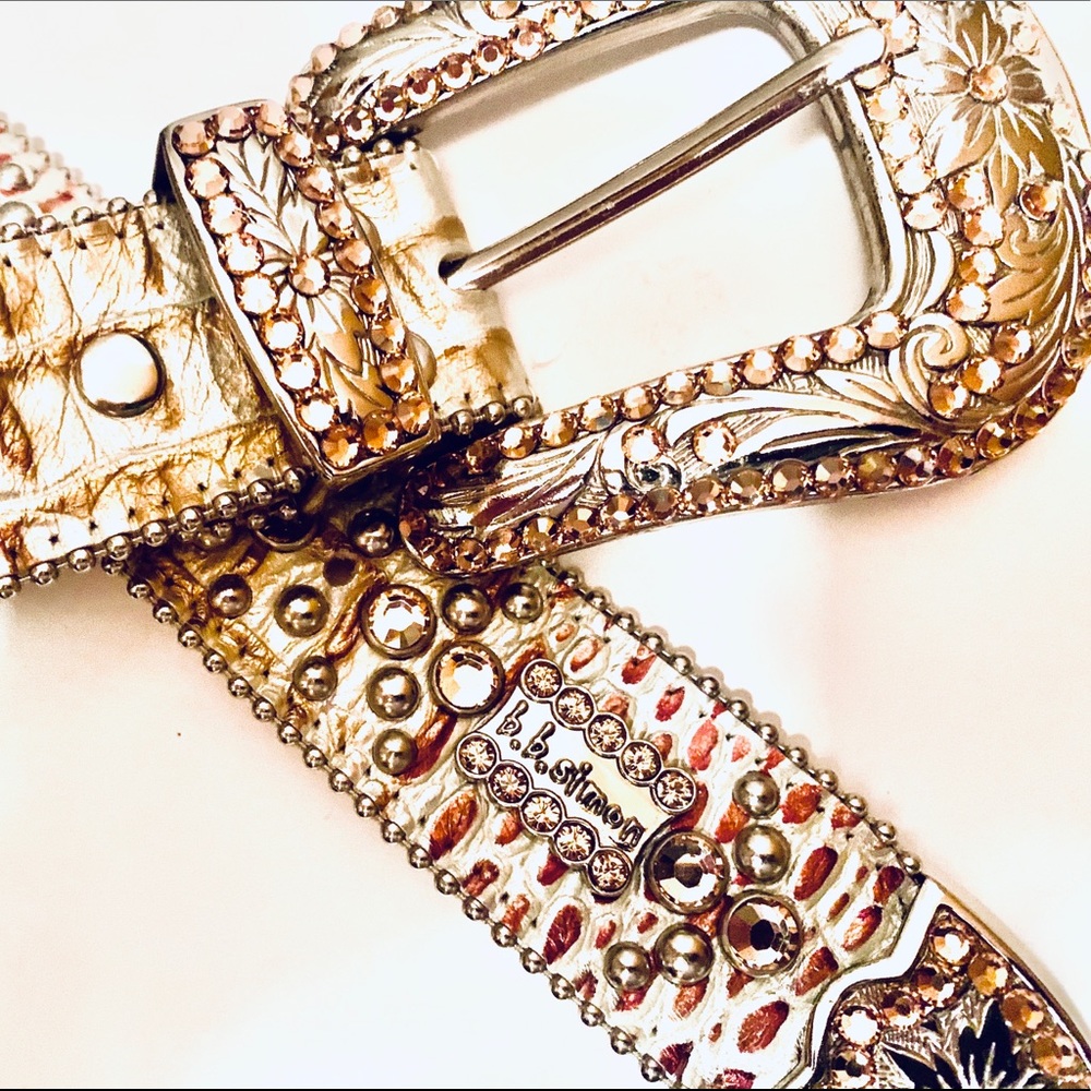 BB Simon Metallic Cowhide Leather Crystals Belt